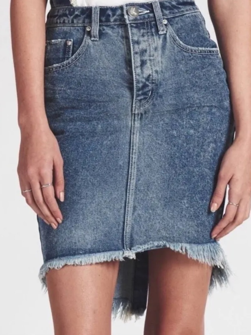 One Teaspoon Blue Frayed Hem Denim Mini Skirt